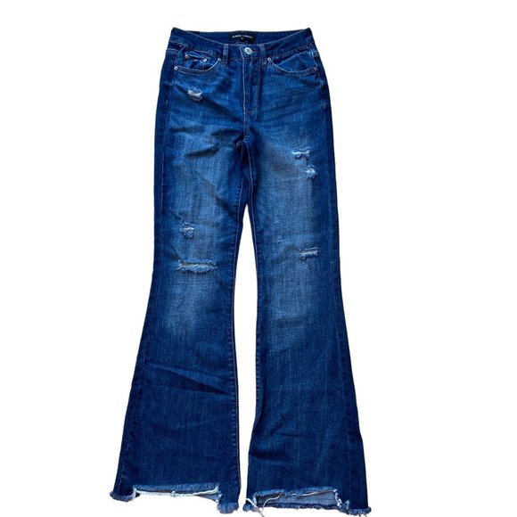 Almost Famous Flare Jeans Distressed Holey Raw Hem Hippie Boho Retro Grunge-3 - Picture 2 of 15